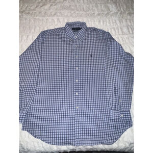 Ralph Lauren Blake Shirt Men’s XL Navy Blue Plaid Long Sleeve Button Up